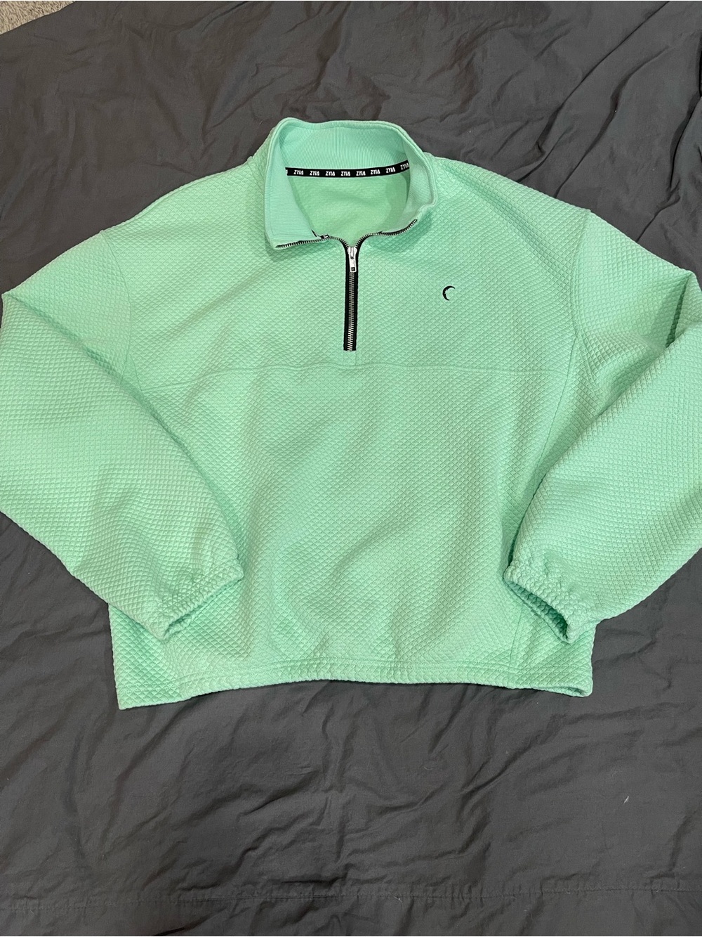 ZYIA Mint Green Quarter-Zip Textured Pullover